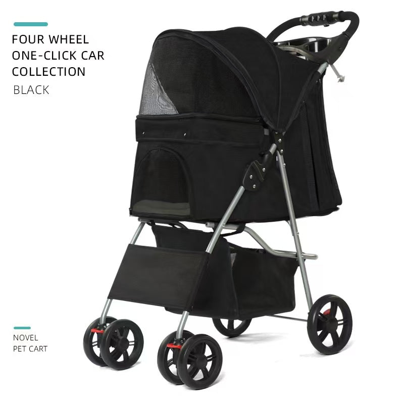 Lightweight & Foldable 3-Wheel Pet Stroller - Premium Travel Carriage for Small Dogs & Cats, Easy Fold & Storage