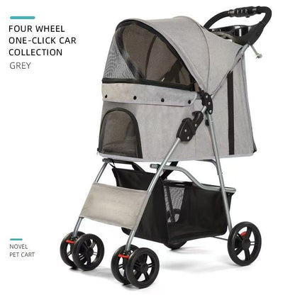 Lightweight & Foldable 3-Wheel Pet Stroller - Premium Travel Carriage for Small Dogs & Cats, Easy Fold & Storage