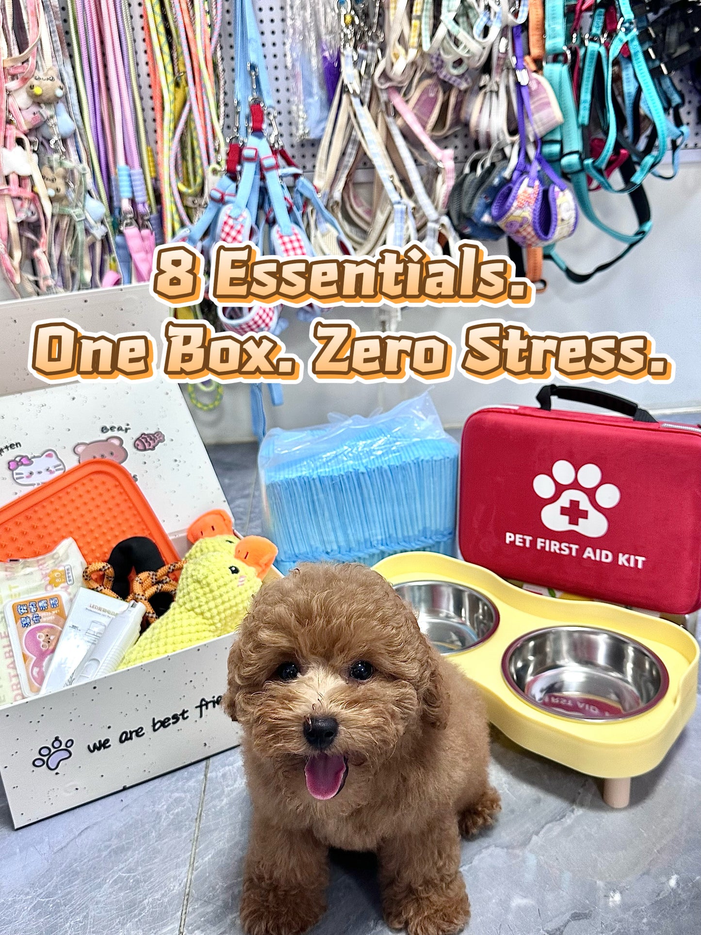 All-in-One Pet Care Mega Bundle - 8-in-1 Essential Kit for Dogs & Cats, Includes First Aid Kit, Feeding Bowl, Toys & Travel Supplies for Home & Emergency Use