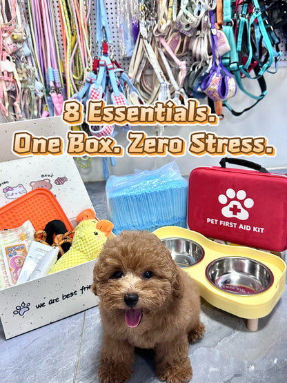 All-in-One Pet Care Mega Bundle - 8-in-1 Essential Kit for Dogs & Cats, Includes First Aid Kit, Feeding Bowl, Toys & Travel Supplies for Home & Emergency Use