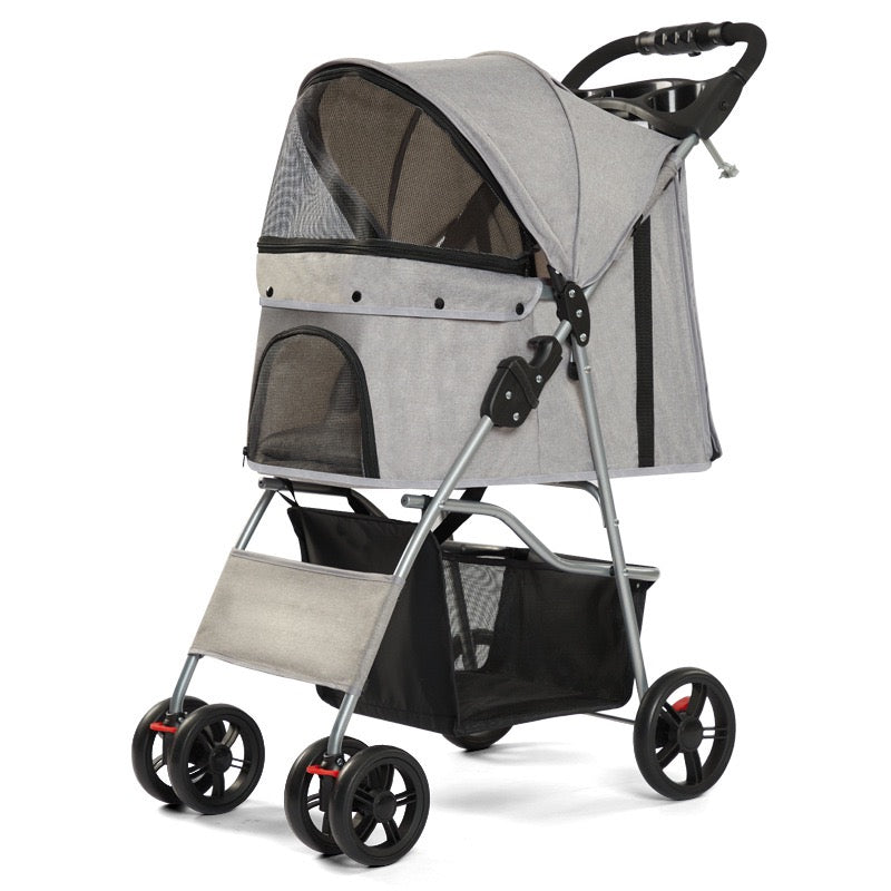 Lightweight & Foldable 3-Wheel Pet Stroller - Premium Travel Carriage for Small Dogs & Cats, Easy Fold & Storage