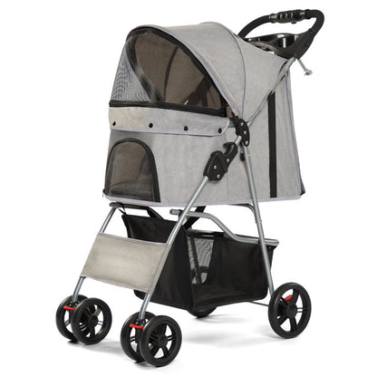 Lightweight & Foldable 3-Wheel Pet Stroller - Premium Travel Carriage for Small Dogs & Cats, Easy Fold & Storage