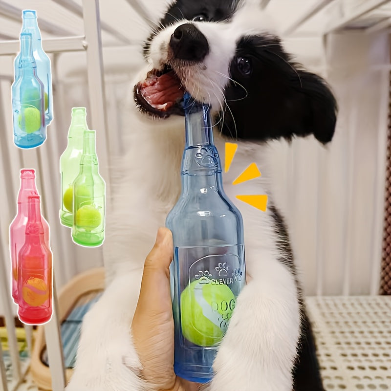 Durable Squeaky Dog Bottle Toy with Tennis Ball Inside