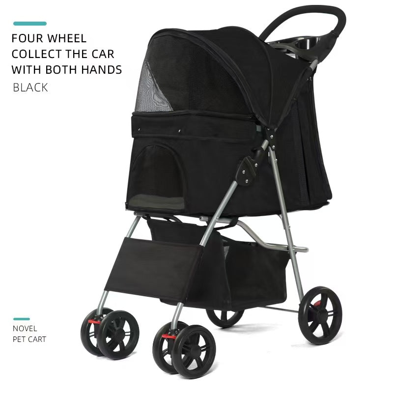 Lightweight & Foldable 3-Wheel Pet Stroller - Premium Travel Carriage for Small Dogs & Cats, Easy Fold & Storage