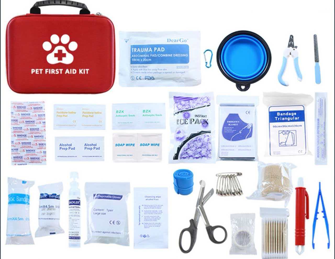 All-in-One Pet Care Mega Bundle - 8-in-1 Essential Kit for Dogs & Cats, Includes First Aid Kit, Feeding Bowl, Toys & Travel Supplies for Home & Emergency Use