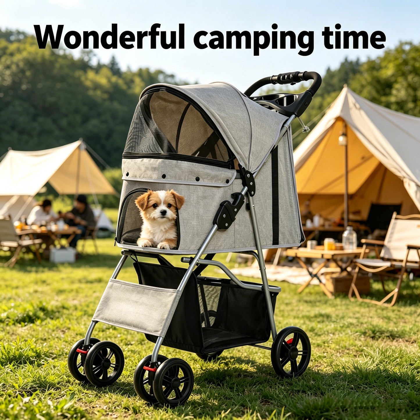 Lightweight & Foldable 3-Wheel Pet Stroller - Premium Travel Carriage for Small Dogs & Cats, Easy Fold & Storage
