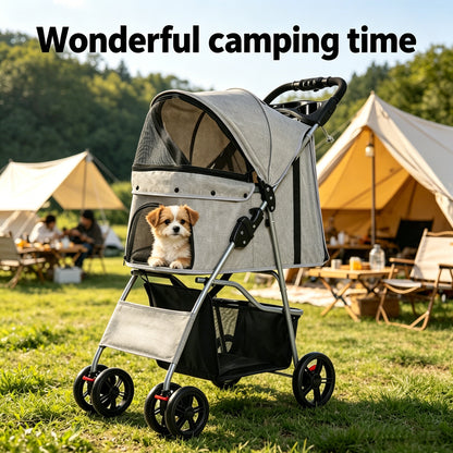 Lightweight & Foldable 3-Wheel Pet Stroller - Premium Travel Carriage for Small Dogs & Cats, Easy Fold & Storage