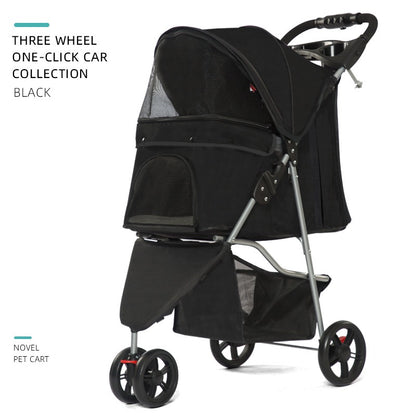 Lightweight & Foldable 3-Wheel Pet Stroller - Premium Travel Carriage for Small Dogs & Cats, Easy Fold & Storage