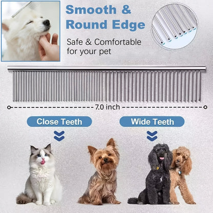 Professional 7-Piece Pet Grooming Scissors Set - Heavy Duty Stainless Steel Dog Grooming Kit with Safety Round Tips, Thinning & Curved Shears for Dogs & Cats