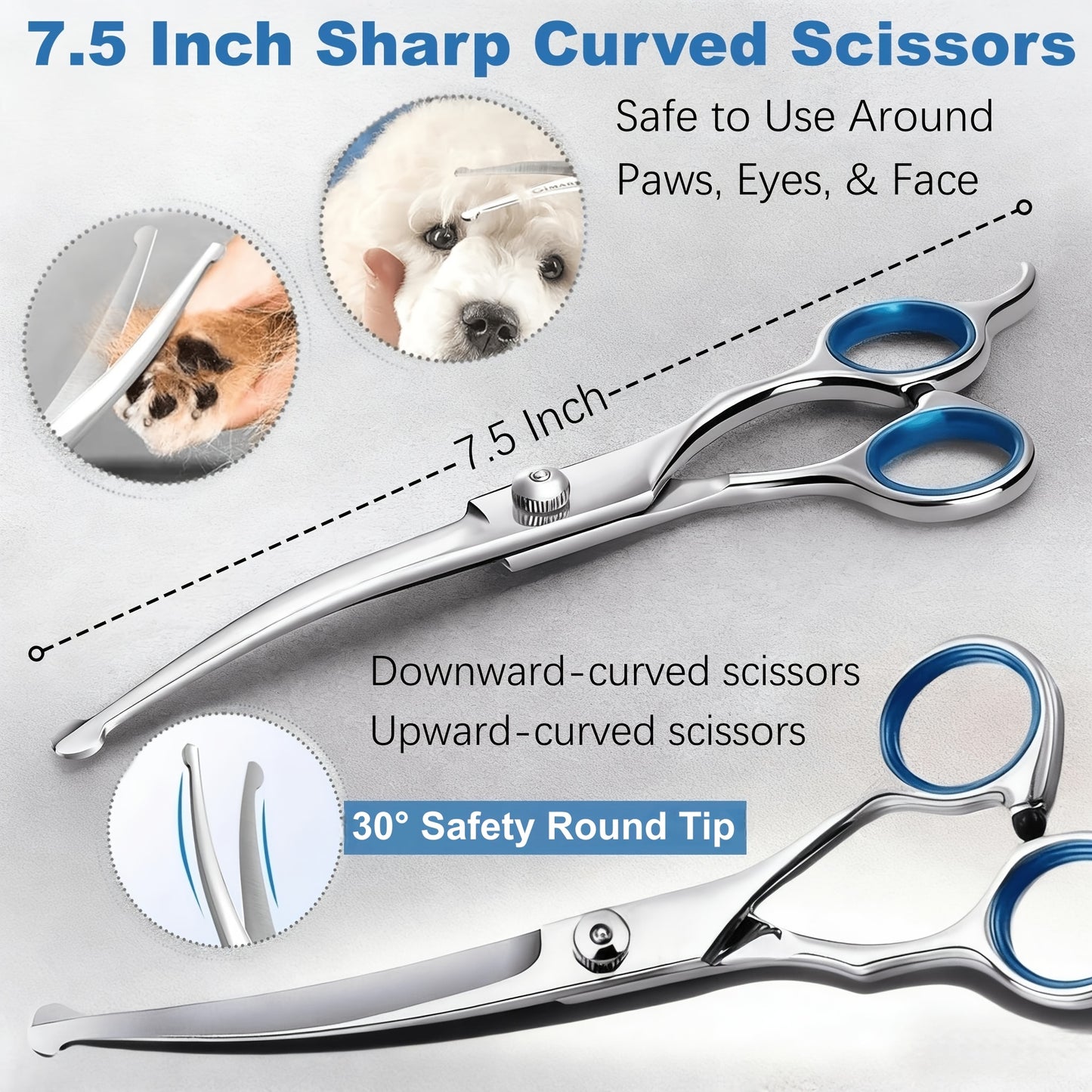 Professional 7-Piece Pet Grooming Scissors Set - Heavy Duty Stainless Steel Dog Grooming Kit with Safety Round Tips, Thinning & Curved Shears for Dogs & Cats
