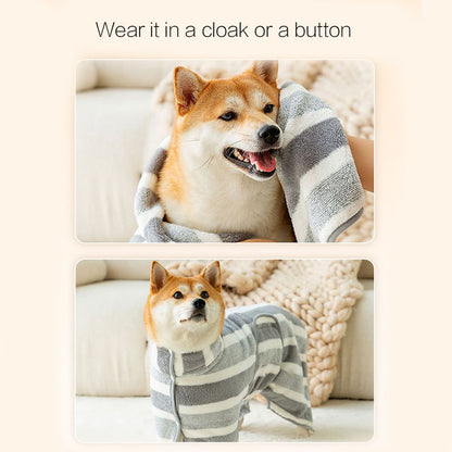 Super Absorbent Pet Drying Robe - Fast-Drying Microfiber Dog Bath Towel Coat with Adjustable Waist for Small, Medium & Large Dogs