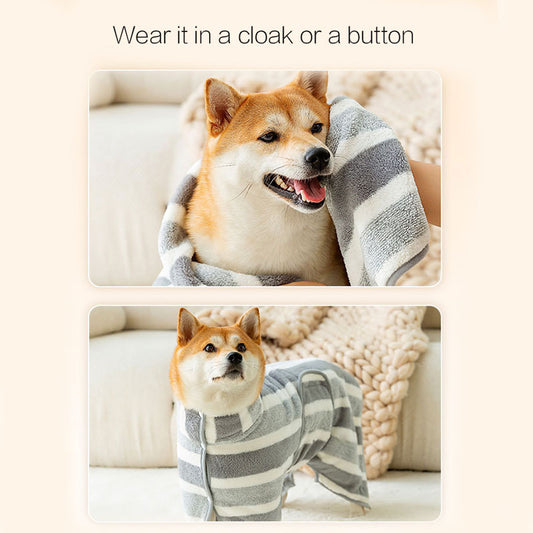 Super Absorbent Pet Drying Robe - Fast-Drying Microfiber Dog Bath Towel Coat with Adjustable Waist for Small, Medium & Large Dogs