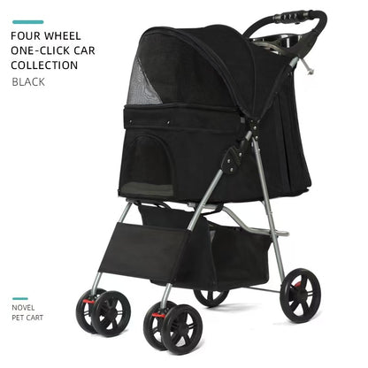 Lightweight & Foldable 3-Wheel Pet Stroller - Premium Travel Carriage for Small Dogs & Cats, Easy Fold & Storage